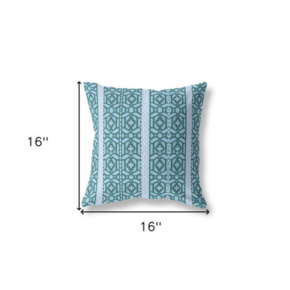 16" X 16" Blue And Brown Geometric Blown Seam Suede Throw Pillow