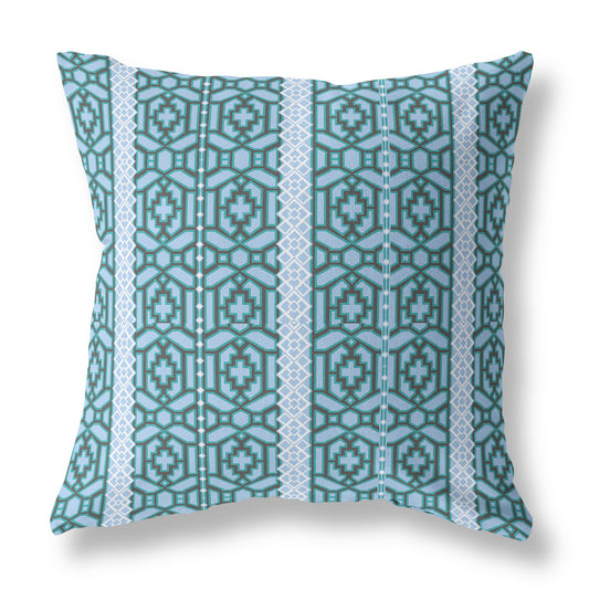18" X 18" Blue And Brown Geometric Blown Seam Suede Throw Pillow