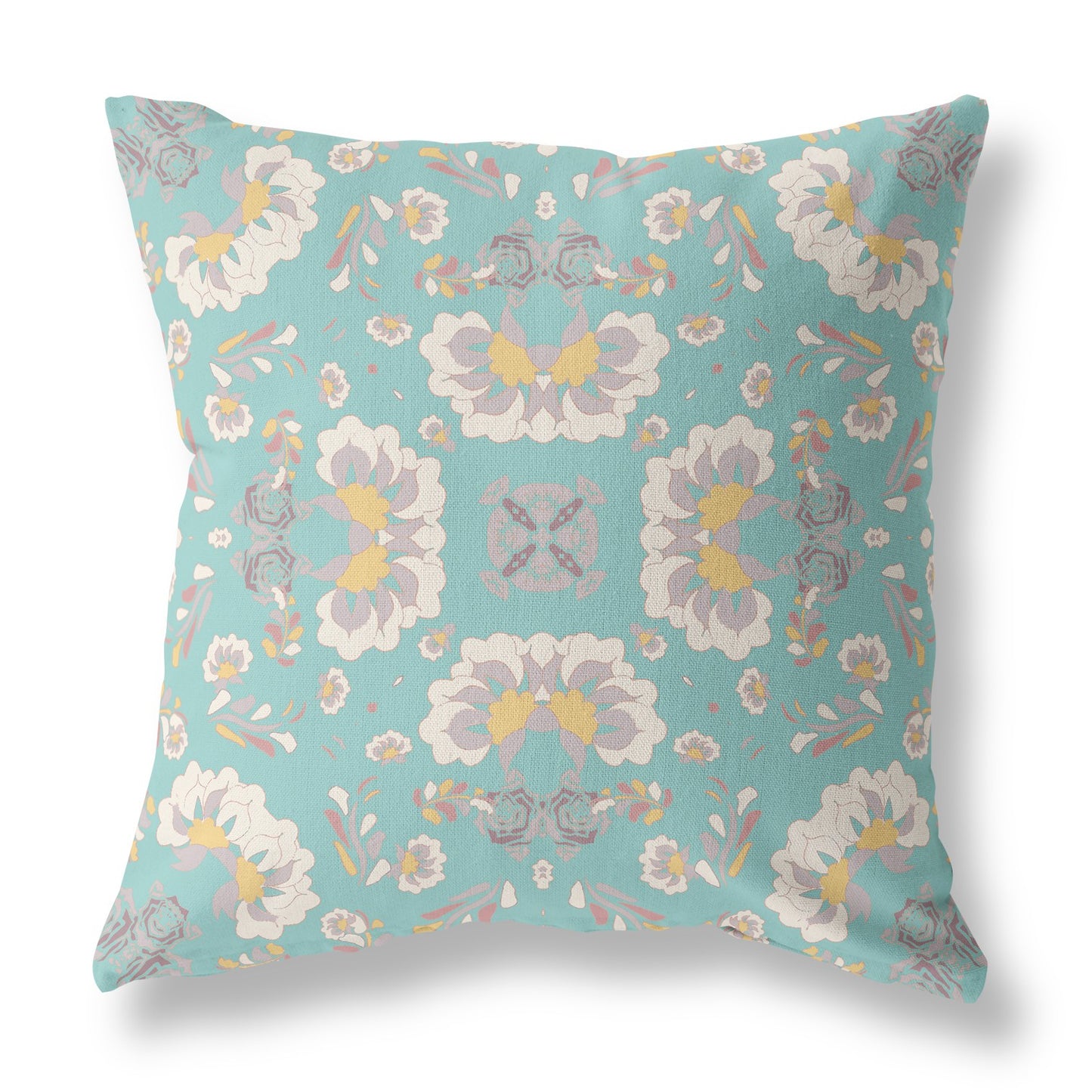 16" X 16" Green And White Floral Blown Seam Suede Throw Pillow