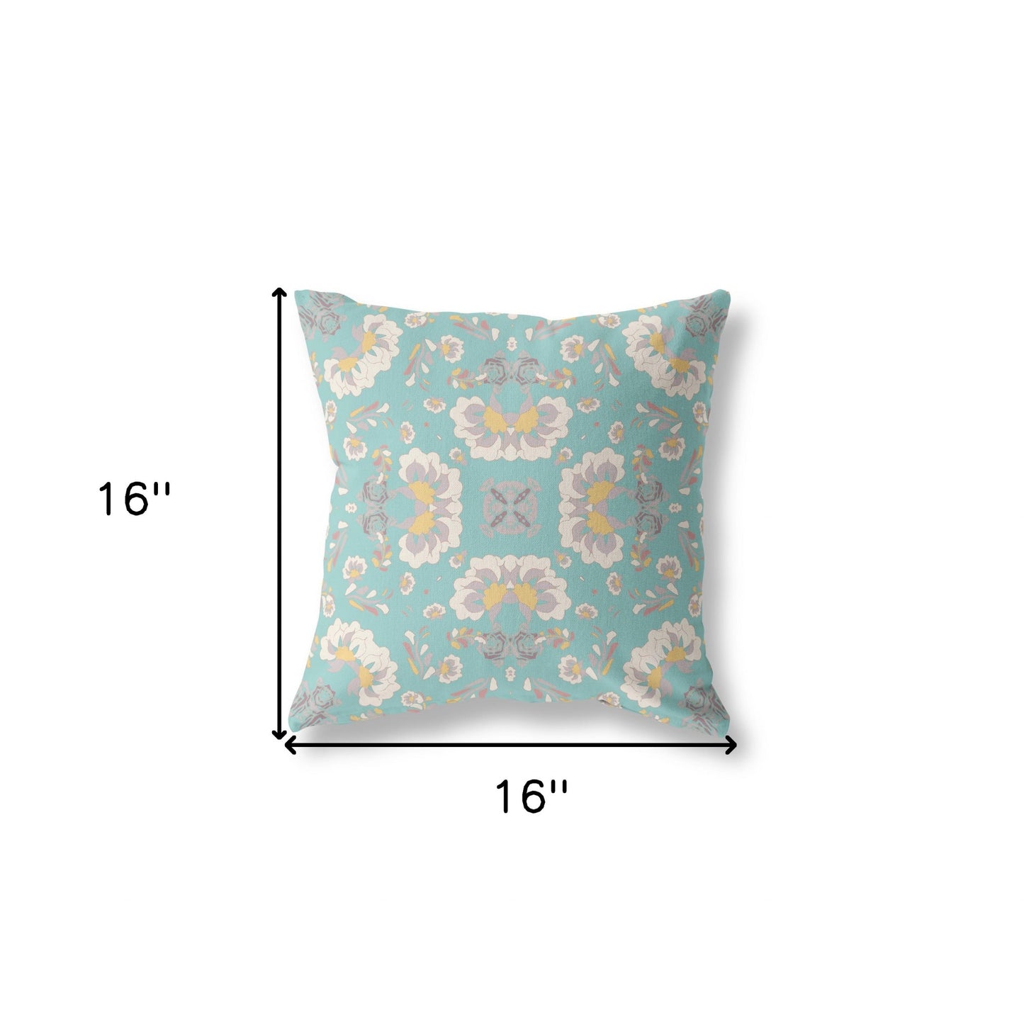 16" X 16" Green And White Floral Blown Seam Suede Throw Pillow