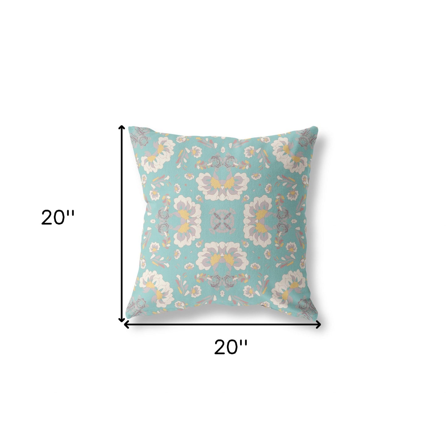 18" X 18" Green And White Floral Blown Seam Suede Throw Pillow