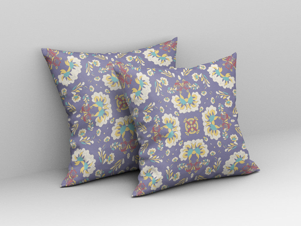 16" X 16" Purple Floral Blown Seam Suede Throw Pillow