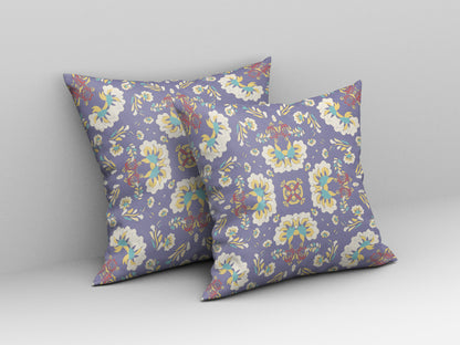 16" X 16" Purple Floral Blown Seam Suede Throw Pillow