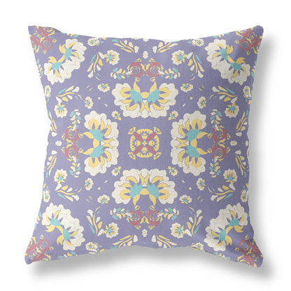 18" X 18" Purple Floral Blown Seam Suede Throw Pillow