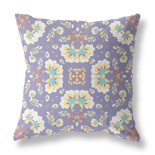 18" X 18" Purple Floral Blown Seam Suede Throw Pillow