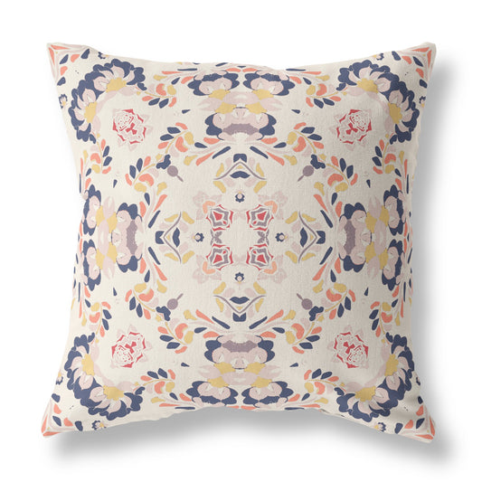 16" X 16" White And Blue Abstract Blown Seam Suede Throw Pillow