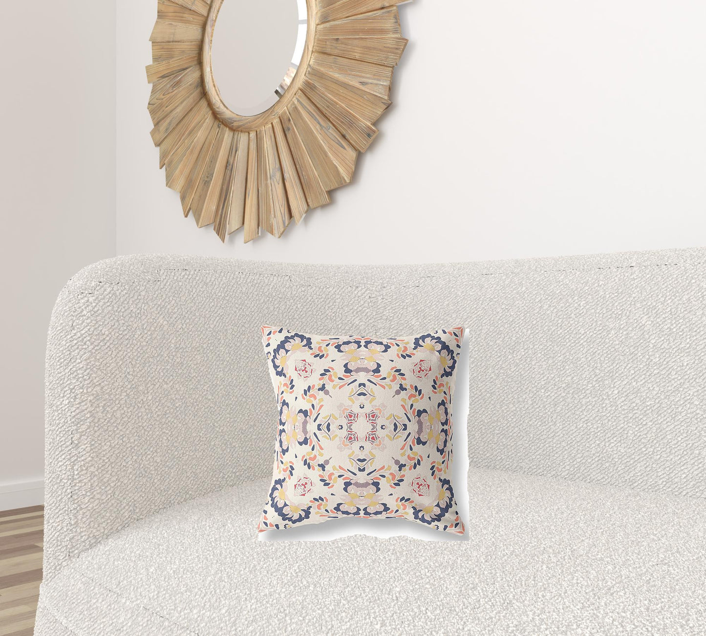 16" X 16" White And Blue Abstract Blown Seam Suede Throw Pillow