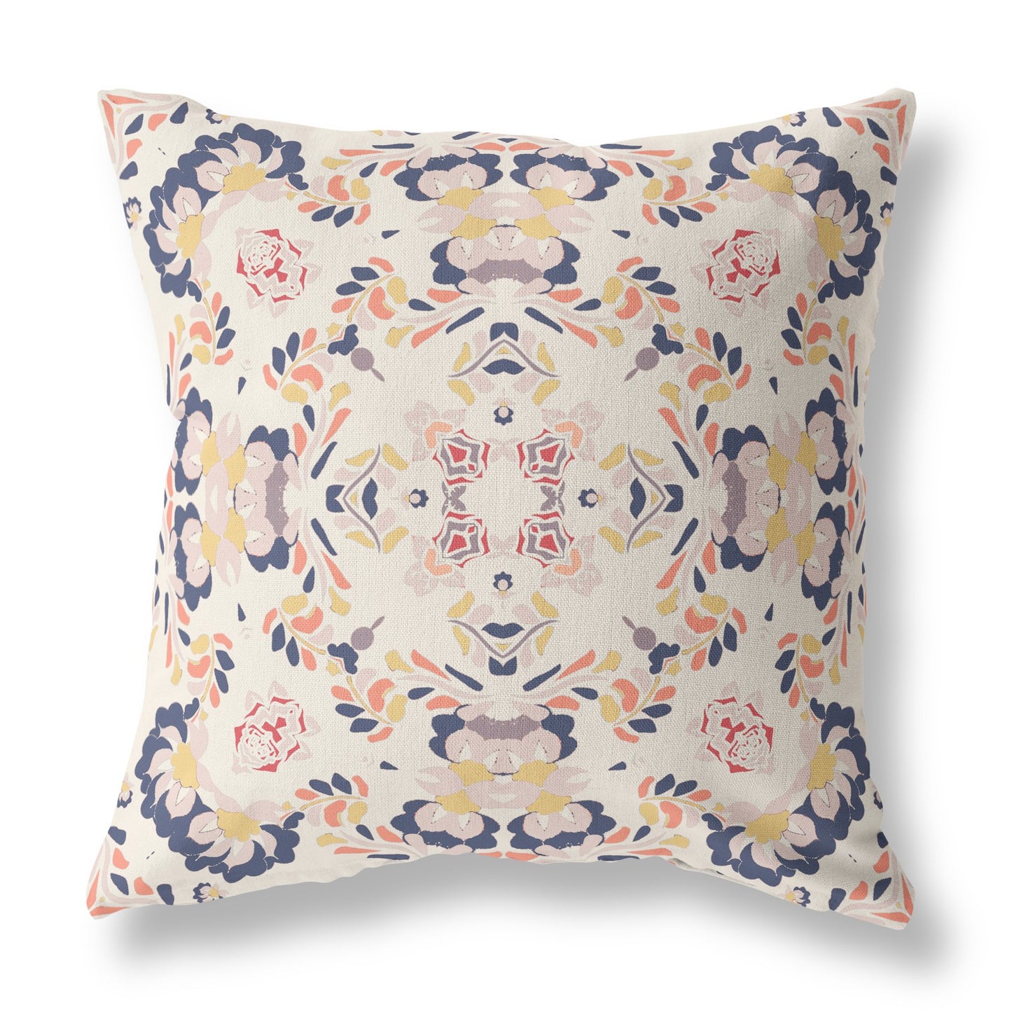 18" X 18" White And Blue Abstract Blown Seam Suede Throw Pillow