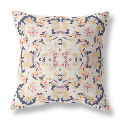 18" X 18" White And Blue Abstract Blown Seam Suede Throw Pillow