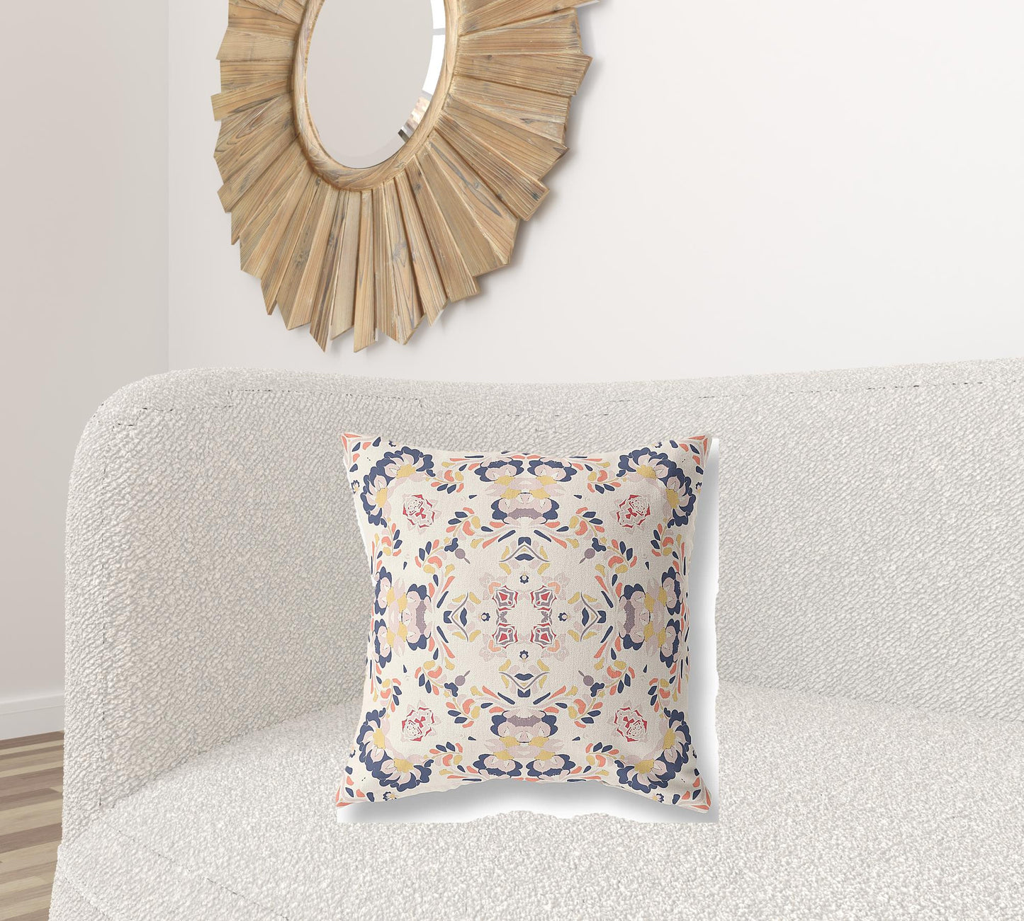 18" X 18" White And Blue Abstract Blown Seam Suede Throw Pillow