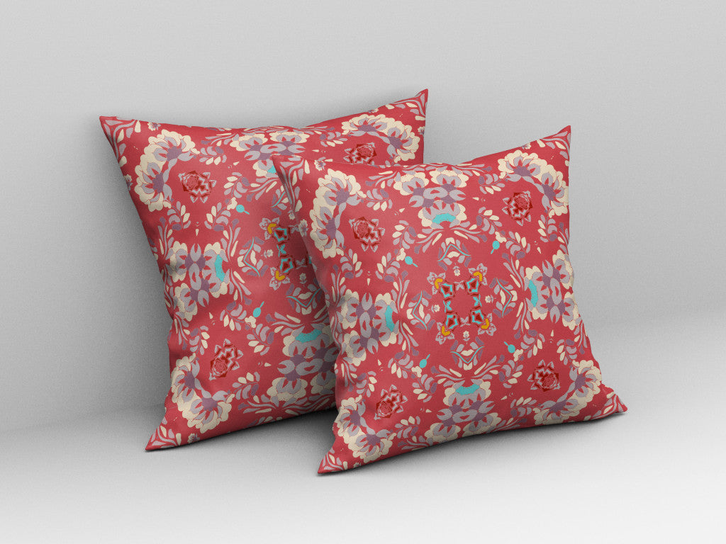 16" X 16" Red Abstract Blown Seam Suede Throw Pillow