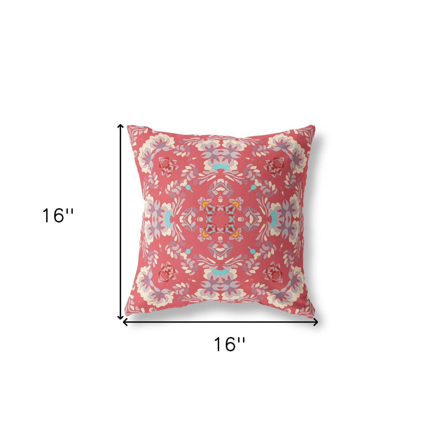16" X 16" Red Abstract Blown Seam Suede Throw Pillow