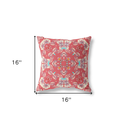16" X 16" Red Abstract Blown Seam Suede Throw Pillow