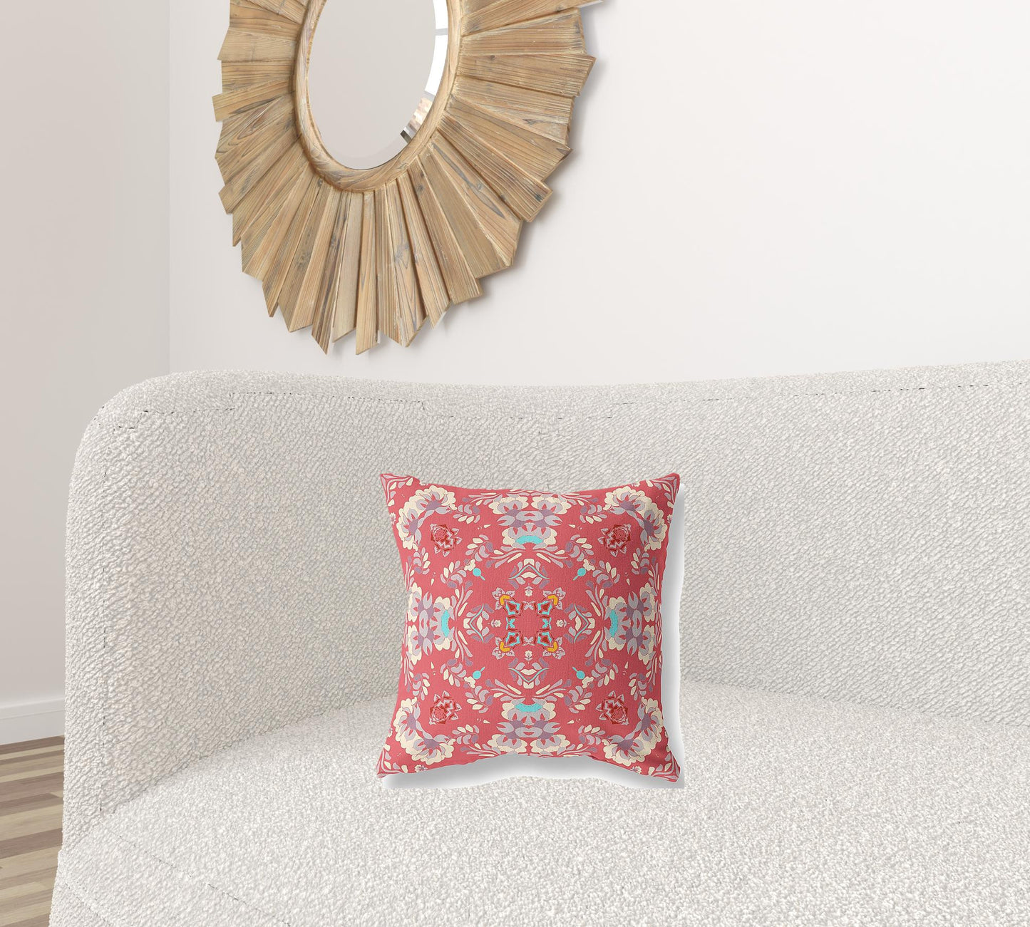 16" X 16" Red Abstract Blown Seam Suede Throw Pillow