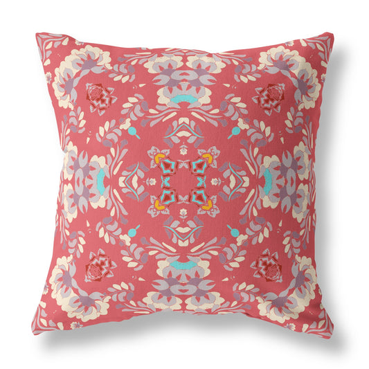 18" X 18" Red Abstract Blown Seam Suede Throw Pillow