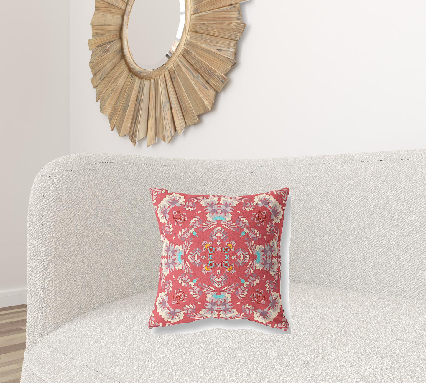 18" X 18" Red Abstract Blown Seam Suede Throw Pillow