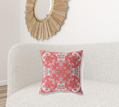18" X 18" Red Abstract Blown Seam Suede Throw Pillow