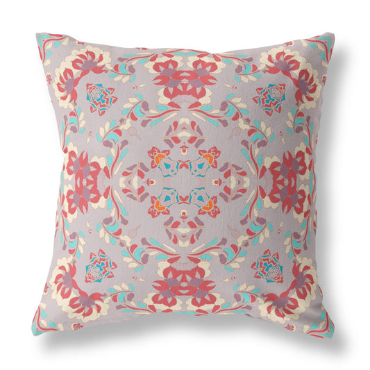 16" X 16" Purple And Red Abstract Blown Seam Suede Throw Pillow