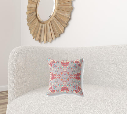 16" X 16" Purple And Red Abstract Blown Seam Suede Throw Pillow