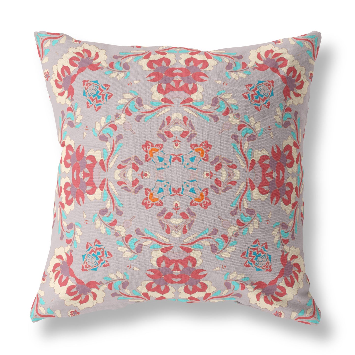 18" X 18" Purple And Red Abstract Blown Seam Suede Throw Pillow
