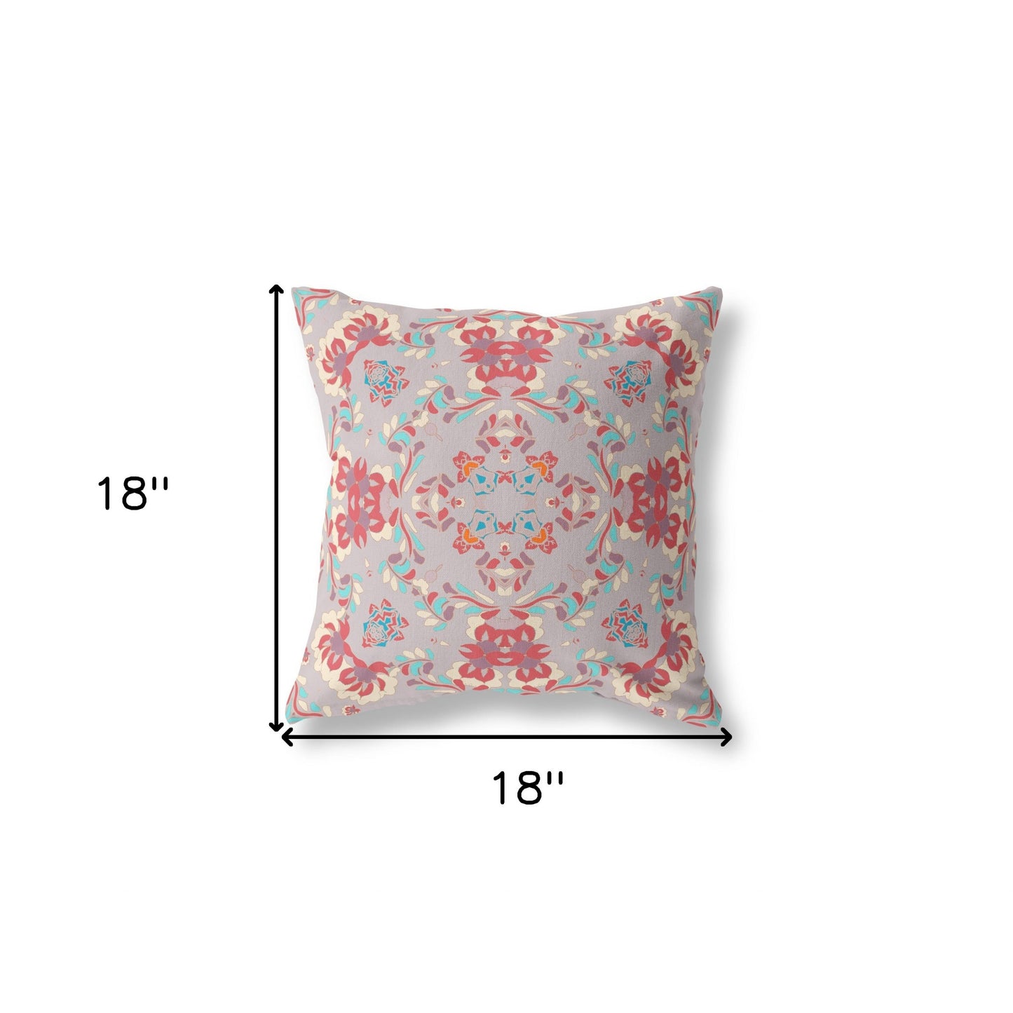 18" X 18" Purple And Red Abstract Blown Seam Suede Throw Pillow