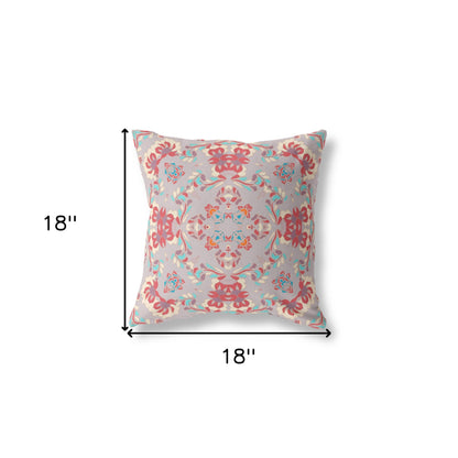 18" X 18" Purple And Red Abstract Blown Seam Suede Throw Pillow