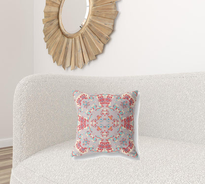 18" X 18" Purple And Red Abstract Blown Seam Suede Throw Pillow