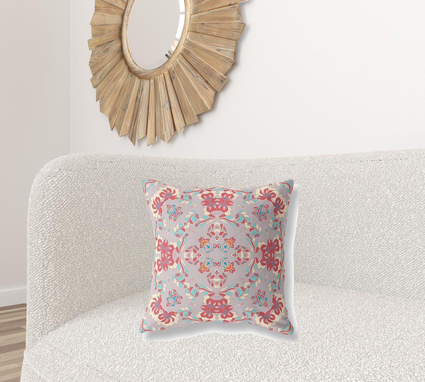 18" X 18" Purple And Red Abstract Blown Seam Suede Throw Pillow