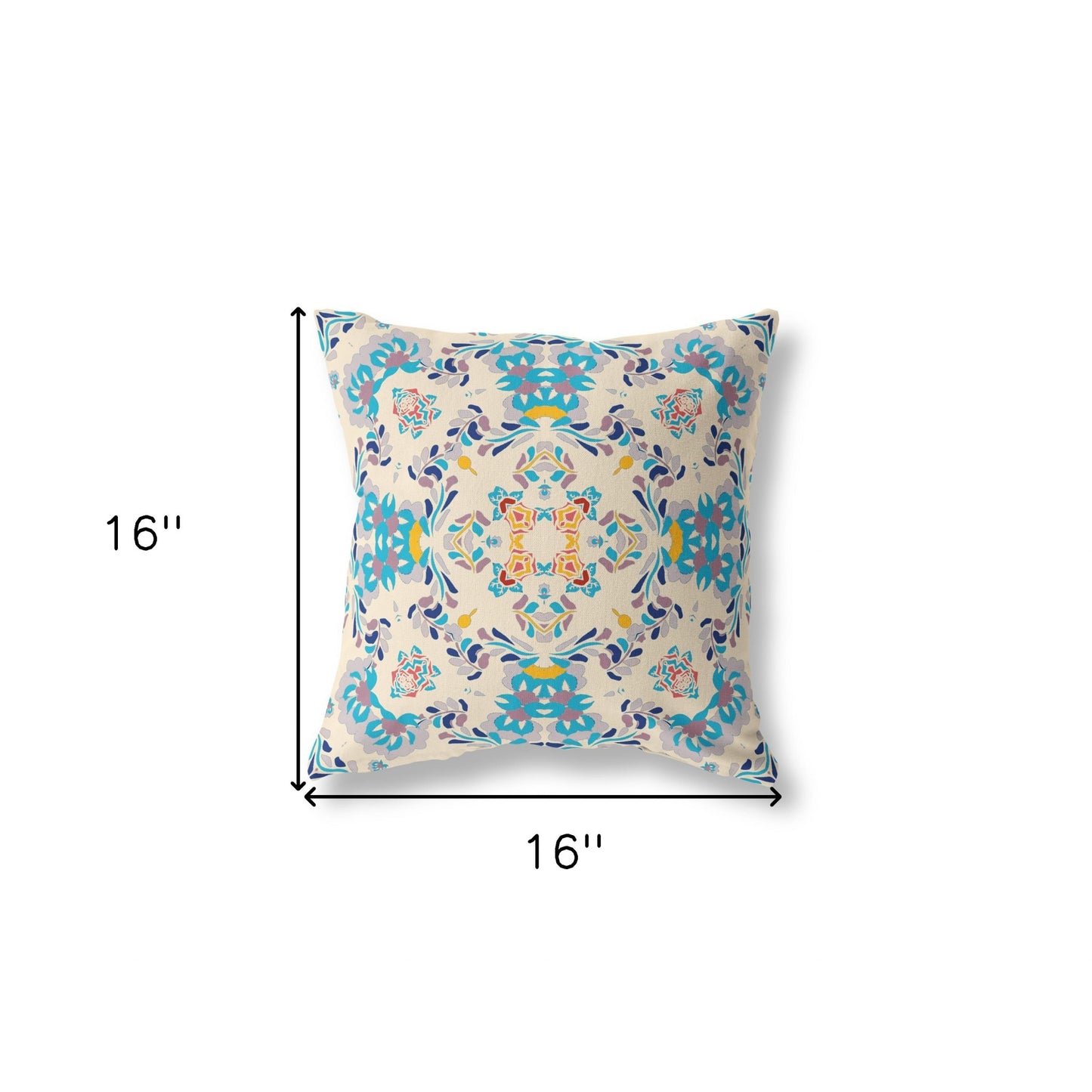 16" X 16" Off White And Blue Abstract Blown Seam Suede Throw Pillow