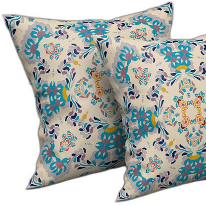16" X 16" Off White And Blue Abstract Blown Seam Suede Throw Pillow