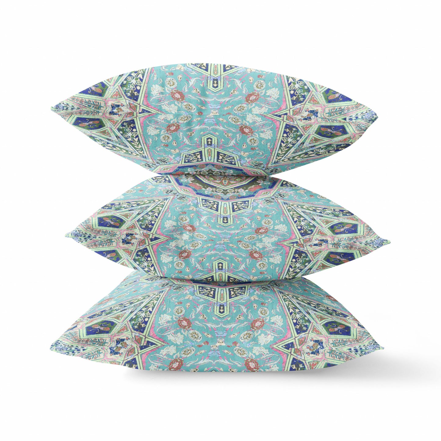 16"X16" Aqua Microsuede Geometric Zippered Pillow