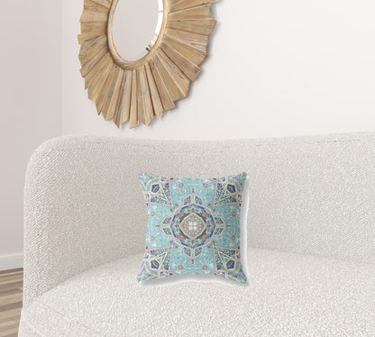 16"X16" Aqua Microsuede Geometric Zippered Pillow