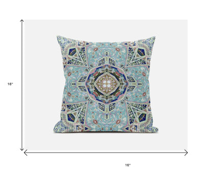16"X16" Aqua Microsuede Geometric Zippered Pillow