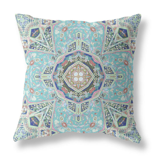 18"X18" Aqua Microsuede Geometric Zippered Pillow