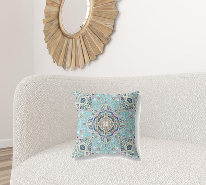 18"X18" Aqua Microsuede Geometric Zippered Pillow