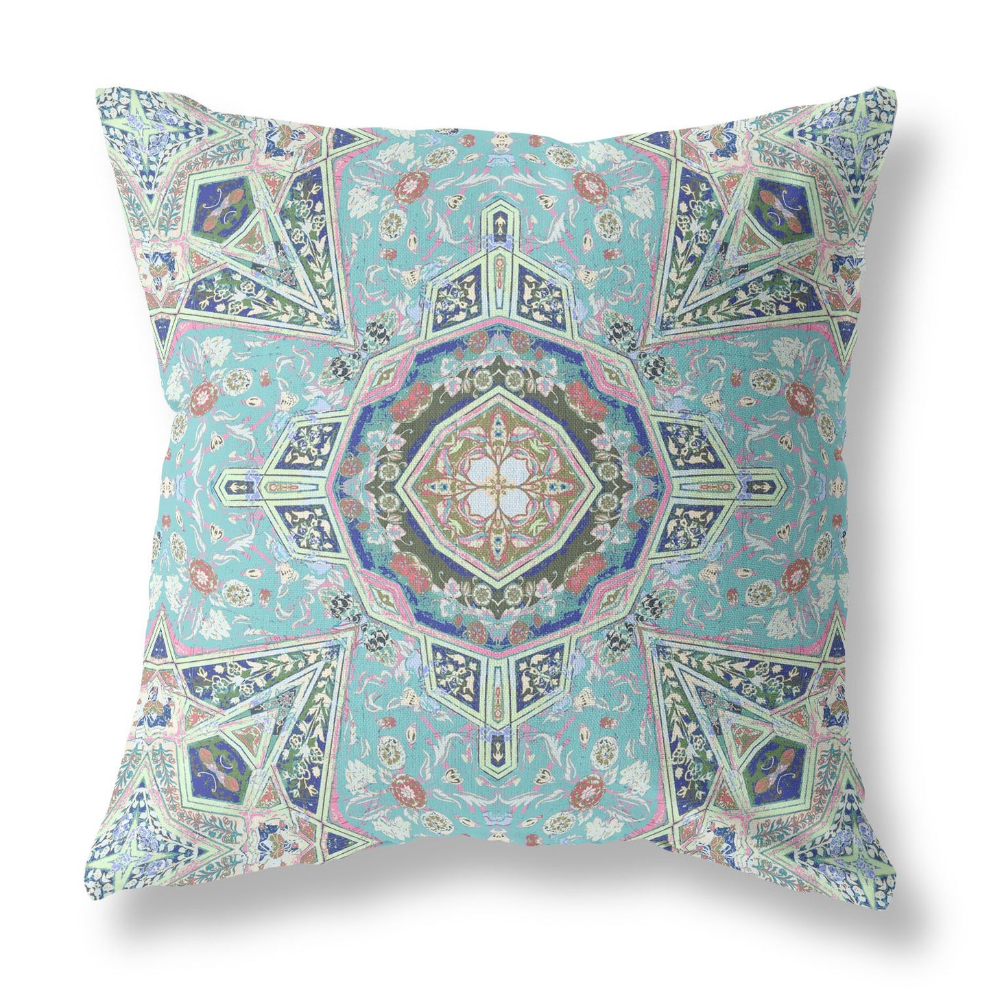 18"X18" Aqua Microsuede Geometric Zippered Pillow