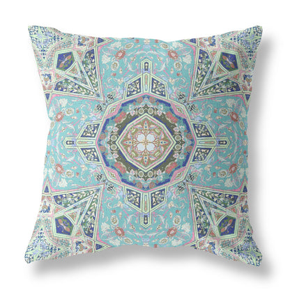 18"X18" Aqua Microsuede Geometric Zippered Pillow