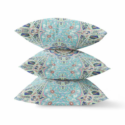 18"X18" Aqua Microsuede Geometric Zippered Pillow