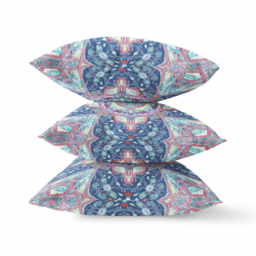 16"X16" Blue And Pink Microsuede Geometric Zippered Pillow