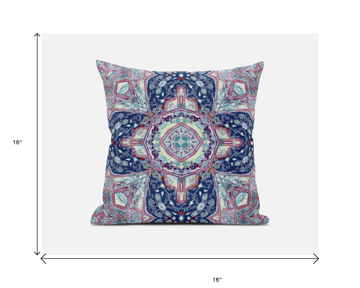 16"X16" Blue And Pink Microsuede Geometric Zippered Pillow