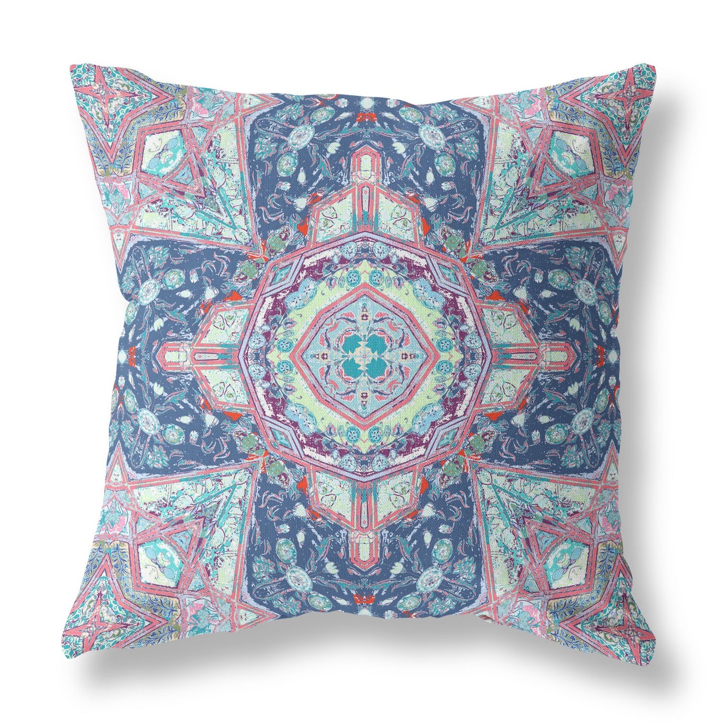 18"X18" Blue And Pink Microsuede Geometric Zippered Pillow