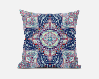 18"X18" Blue And Pink Microsuede Geometric Zippered Pillow