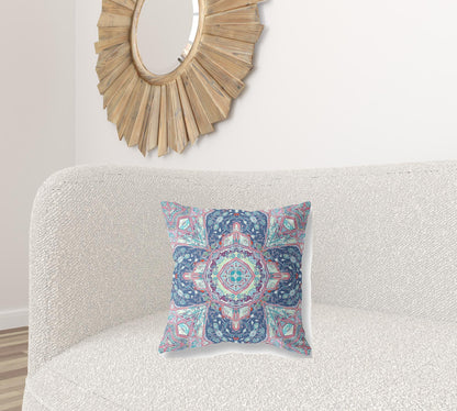 18"X18" Blue And Pink Microsuede Geometric Zippered Pillow