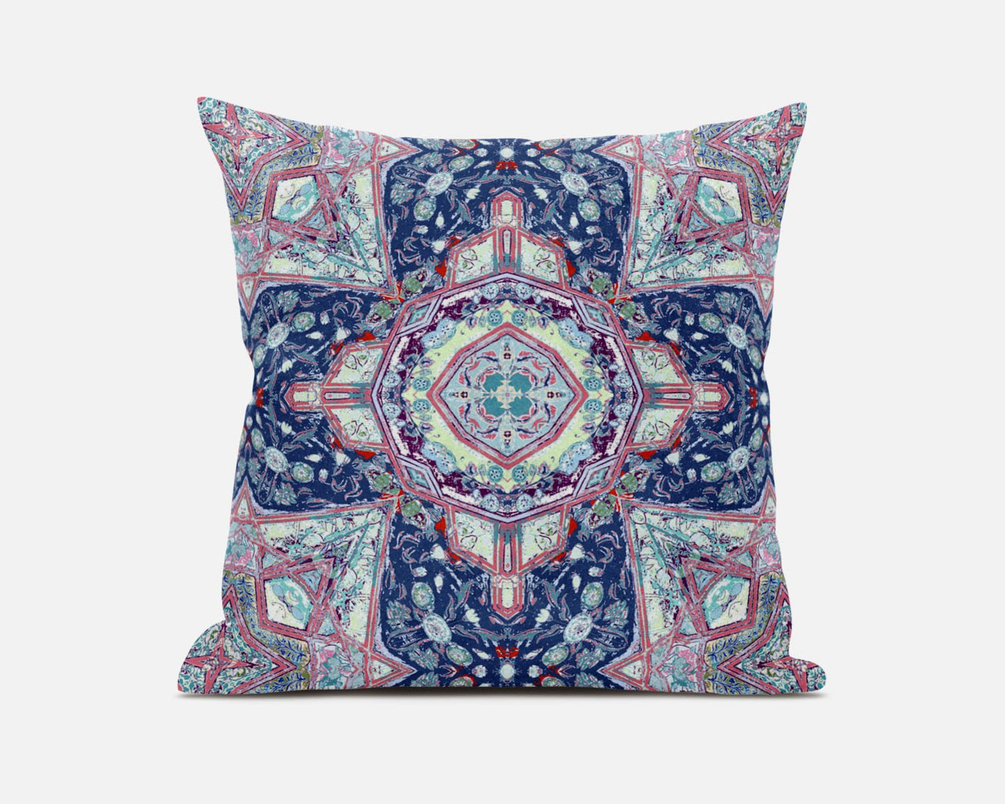 18"X18" Blue And Pink Microsuede Geometric Zippered Pillow