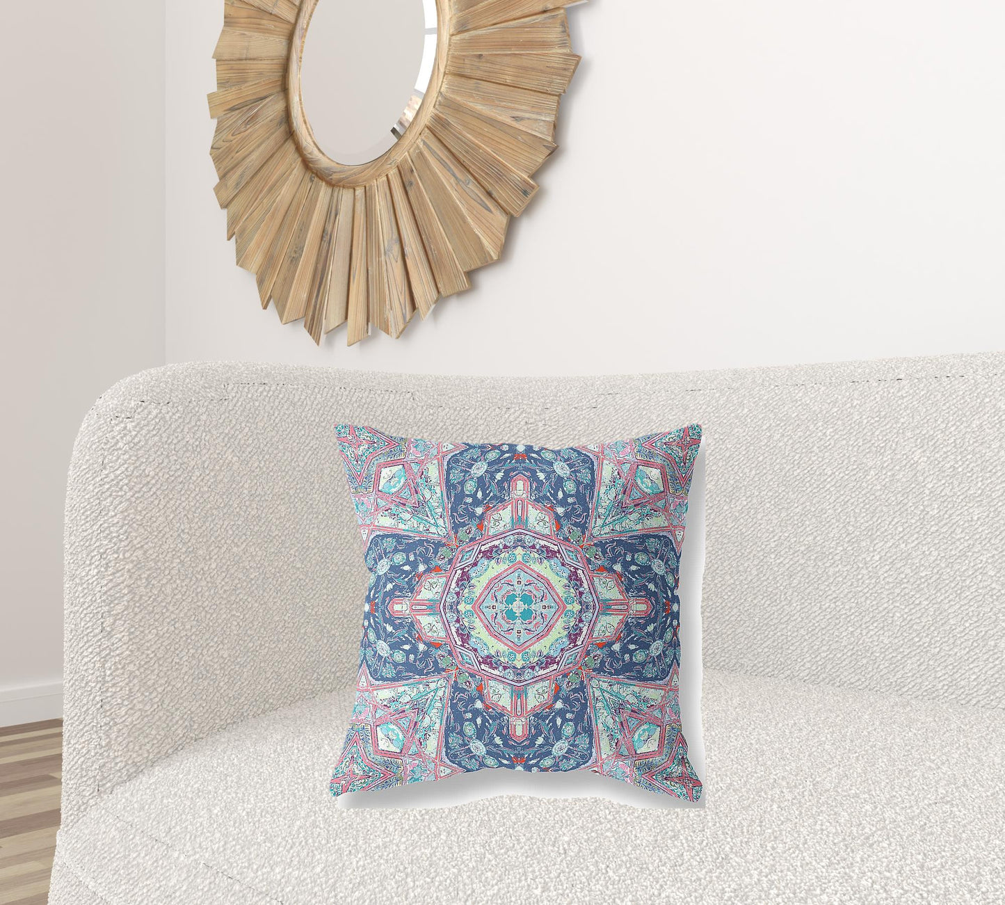 18"X18" Blue And Pink Microsuede Geometric Zippered Pillow