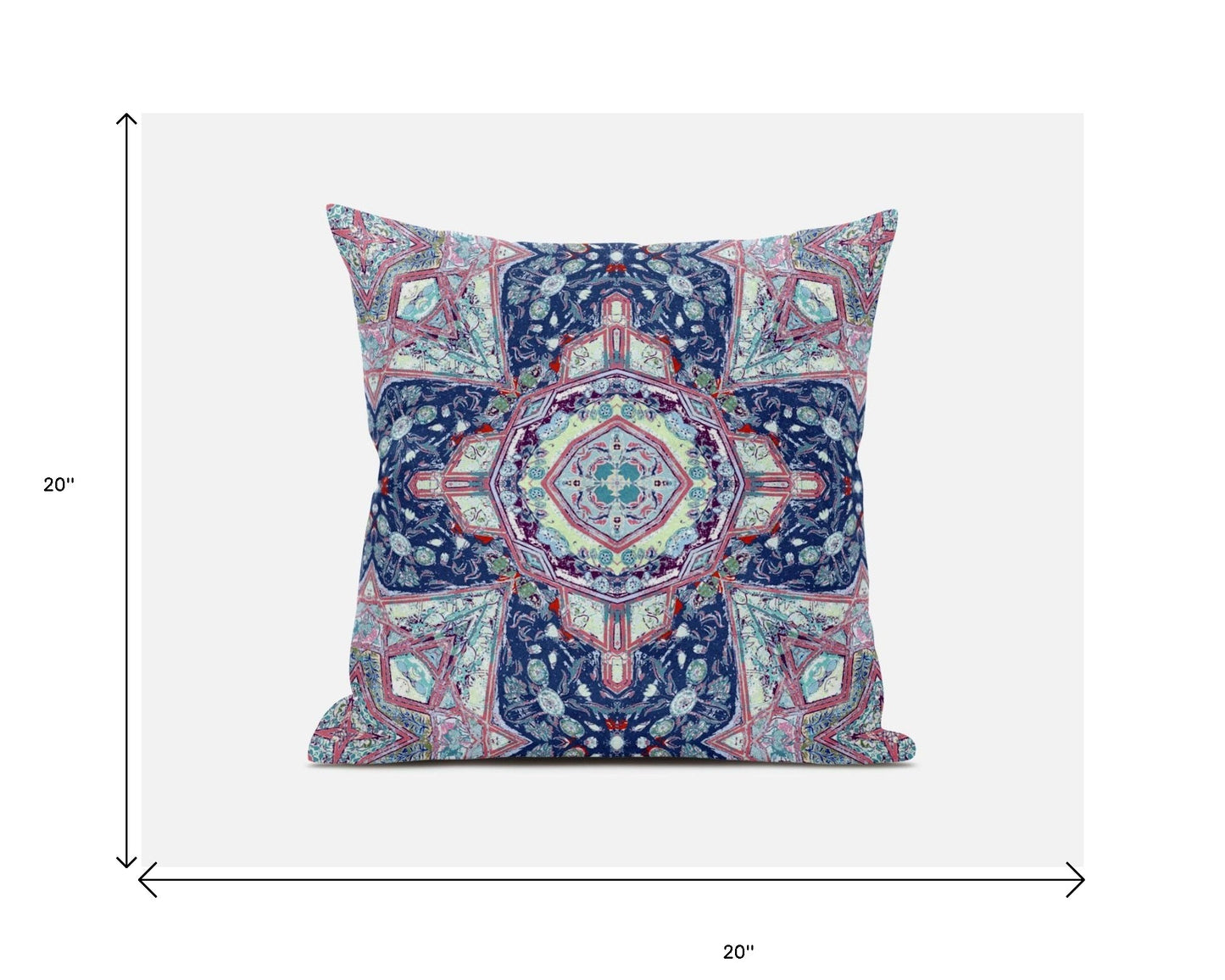 18"X18" Blue And Pink Microsuede Geometric Zippered Pillow