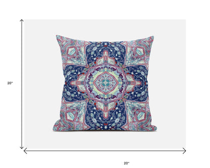 18"X18" Blue And Pink Microsuede Geometric Zippered Pillow