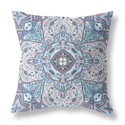 18"X18" Light Blue Microsuede Geometric Zippered Pillow