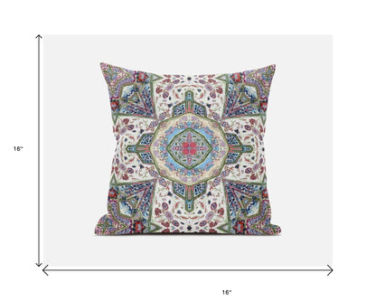 16"X16" Pink And Ivory Microsuede Geometric Zippered Pillow