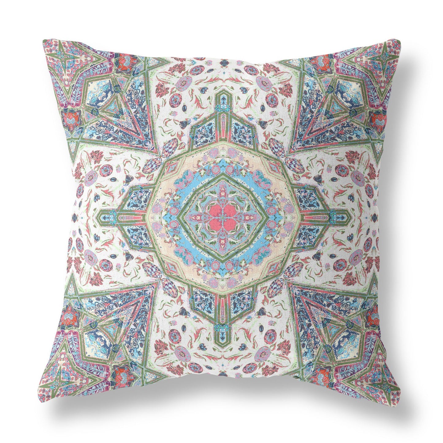 18"X18" Pink And Ivory Microsuede Geometric Zippered Pillow